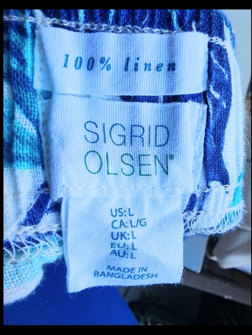 Sigrid Olsen Blue and Aqua Linen Print Pants - Picture 8 of 8